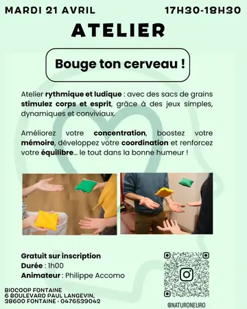 Atelier BOUGE TON CERVEAU - 21/04 - 17H30-18H30