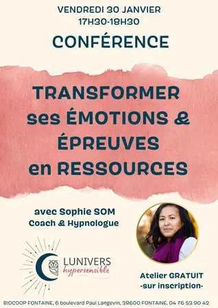 Atelier TRANSFORMER SES ÉMOTIONS ET ÉPREUVES EN RESSOURCES - 30/01 - 17H30-18H30